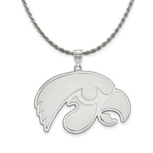 Sterling Silver U. of Iowa XL Logo Pendant Necklace - 26 Inch